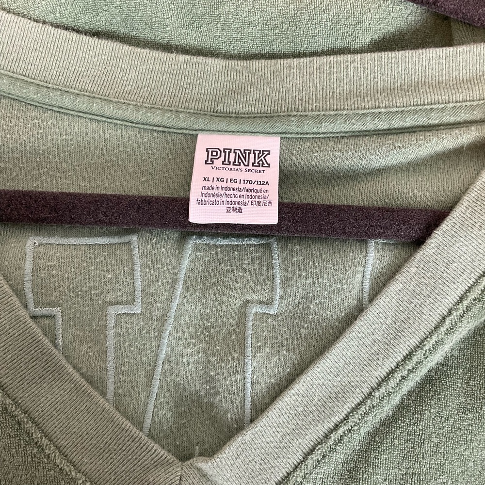 VS PINK Varsity Terry V-Neck Pullover Oversized Sweatshirt XL Green & Blue Set - Picture 6 of 7